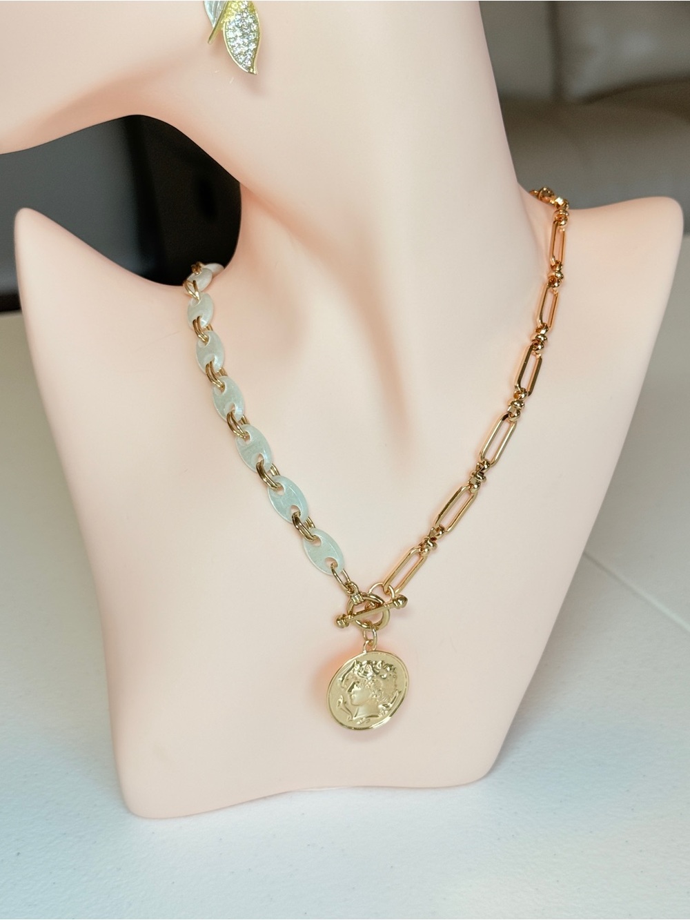Gold Chain Necklace with Cream Acetate Links